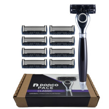 Seven-blade razor system, with rotating blade head and advanced handle - 9-piece set (1 handle + 9 blades)