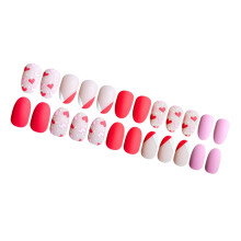 24 stk. hjertedesign korte kunstige negle matte manicure neglekunst til fester og hverdagsbrug