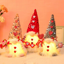 Muñeco de peluche de gnomo rosa iluminado para San Valentín - Funciona con pilas. Tomte sueco hecho a mano para un regalo romántico de Navidad y