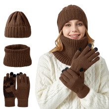 Women's Winter Gloves Hat Scarf Set, Fleece Lined Thermal Set, Windproof Cycling Cap, Cold Weather Cycling Set, Winter Sports Accessories Set Khaki
