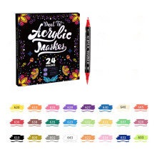 24-Color Acrylic Paint Markers, Dual Tip (Fine + Brush) for Nail Art, Stone, Wood, Canvas, Ceramic, Metal, Glass, Rock Painting