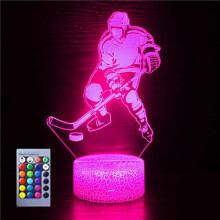 3D nočná lampa s hokejovým hráčom – meniaca sa 16 farieb, napájaná cez USB, akrylová základňa – kompatibilná s napájaním cez USB