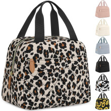 Sac à lunch isotherme léopard pour femmes – Sac fourre-tout léger et portable avec poche avant zippée, idéal pour le travail, l'école ou les