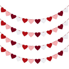 Guirnalda de corazones de fieltro de 48 piezas – Borgoña, rojo, rosa, blanco – Ideal para la decoración del hogar, la oficina y bodas en San