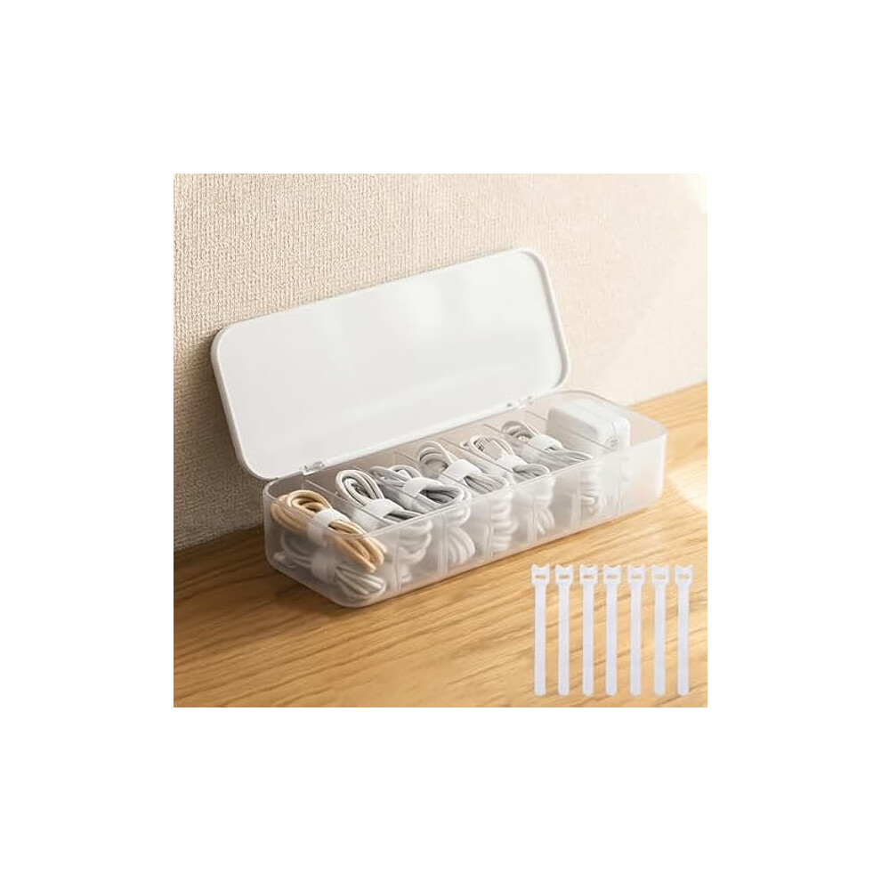 Desktop Cable Organizer Box With Lid & 7 Compartments, Power Cord Management For Office/Home, Compatible With Standard Cables 9448990631094
