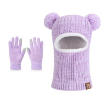 AWZXDE Winter Kids Soft Lined Hat And Scarf One Piece Winter Hat Thermal Knit Ear Warmer For Boys Girls Toddler Light Purple