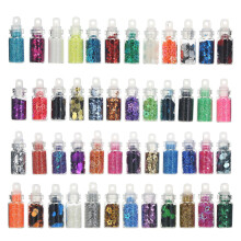 Conjunto de 48 peças de lantejoulas e glitter 3D para unhas acrílicas – Flocos brilhantes e adesivos, cores sortidas, compatíveis com todos os