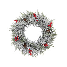 Guirlanda de Natal artificial branca de 45 cm com frutinhas vermelhas e pinhas para porta, parede, decoração interna/externa – Compatível com