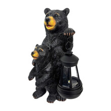 Estátua de Urso para Jardim com Luz Solar, Ornamento para Gramado, Estatueta de Urso Preto em Resina para Decoração de Quintal, Pátio e Varanda