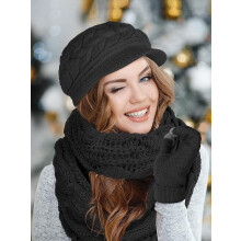 3-Pieces Winter Hat Gloves Scarf Set, Knit Warm Beanie Hat Neck Warmer Touch Screen Mittens for Women