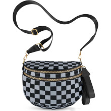 Marsupio grande in nylon a quadri da donna