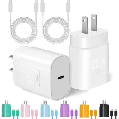 Chargeur rapide USB-C 25 W blanc, lot de 2 avec câble de 1,8 m