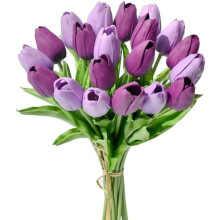 Tulipes artificielles violettes en polyuréthane, 20 tiges, 34 cm (13,5 pouces).