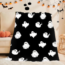Flanelová deka na Halloween – strašidelná čiernobiela, 81x102 cm, vhodná na postele, pohovky, kempovanie a cestovanie