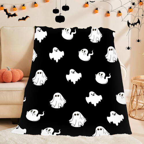 Κουβέρτα φανέλας για το Halloween – Spooky Black & White, 30x40", συμβατή με κρεβάτια, καναπέδες,