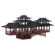 Pavillon et pont en arche de style asiatique en plastique marron pour la décoration d'aquarium et de jardin