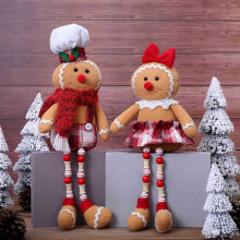 Figurine de Noël en peluche grand format représentant un bonhomme en pain d'épice (garçon ou fille) avec chapeau de chef et nœud papillon,