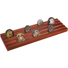 Wooden 4-Row Challenge Coin Display Case for Desk – Coconut Brown, Compatible with Military & Army Collectible Coins