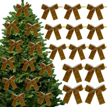 Brown 12 Count Velvet Bow Ties For Christmas Tree Decoration