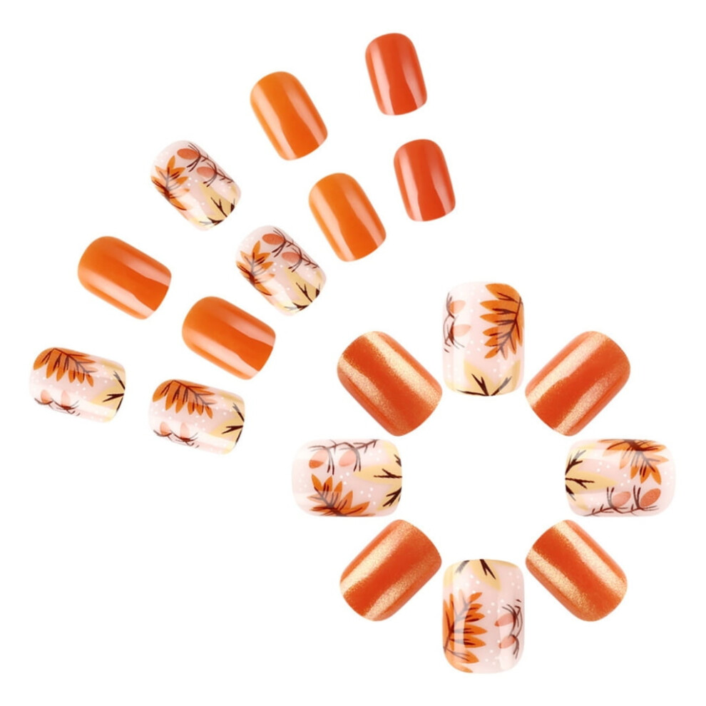 Holiday Party Press On Nails Short Stick On Nail Thanksgiving False Nail