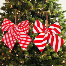 Weihnachtsschleife mit Zuckerstreifen, rot-weiß, 12er-Packung