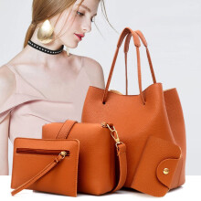 4-teiliges Set aus modischen, einfarbigen Schultertaschen und Handtaschen aus weichem Kunstleder für Damen