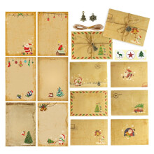 Vintage Christmas Kraft Letter Paper Set with 30 x Retro Envelopes 36 x Stickers