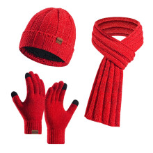Solid Color Chenille Knit Set: Hat, Scarf & Gloves Combo – Soft Plush Winter Gifts for Women, Girls & Teens – Compatible with Christmas Stocking