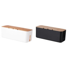 White cable management box with wood lid 2 pcs