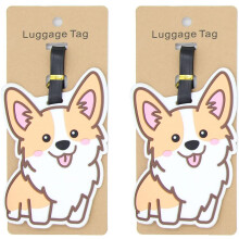Corgi Luggage Tags for Suitcases 2-Pack Cute Silicone Luggage Tag with Name ID Card Funny Suitcase Label