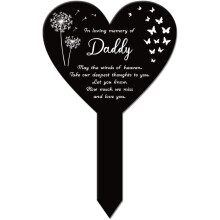 Heart Daddy Memorial Garden Stake – Waterproof Acrylic Grave Plaque for Cemetery or Yard (Compatible with Standard Stakes)