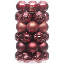 41-Pack Burgundy Christmas Ball Ornaments, 60mm Shatterproof Plastic Baubles with Strings – Compatible with Xmas Tree, Wedding, Party