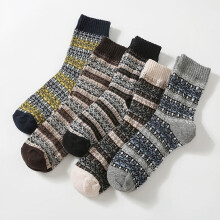 5 Pairs Mens Warm Wool Socks, Thermal Winter Thick Crew Pattern Socks Cold Weather