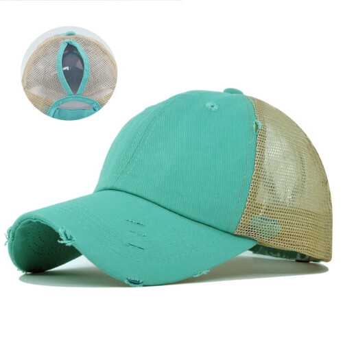 Casquette de baseball ajustable en coton avec queue de cheval en denim