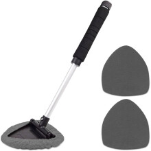 Windshield Cleaner Tool with Handle, Pivoting Triangular Head & 3 Washable Microfiber Bonnets – Compatible with Car & Home Interior/Exterior