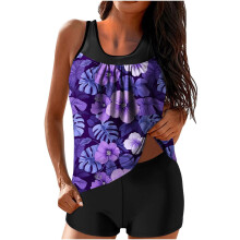 Women's Tankini Bathing Suit Floral Print 2-Piece with Boy