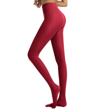 Dameslegging met voetjes, hoge taille, ondoorzichtige panty, wijnrood