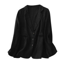 Womens Retro Cotton Linen Suit Jacket Long Sleeve Notch Lapel Single Breasted Blazer Casual Office Coat with Pockets