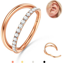 Triple/Double Hoop Nose Ring, 316L Stainless Steel Septum Clicker (16G/18G/20G), CZ Conch/Cartilage Jewelry, Compatible with Helix, Rook, Tragus