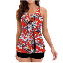 Completo tankini da donna a due pezzi con top con coulisse e