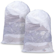 Large 2436" Heavy-Duty Mesh Laundry Bags with Drawstring Lock, Machine Washable, for Travel, Dorms, Sports—White, 2pcs