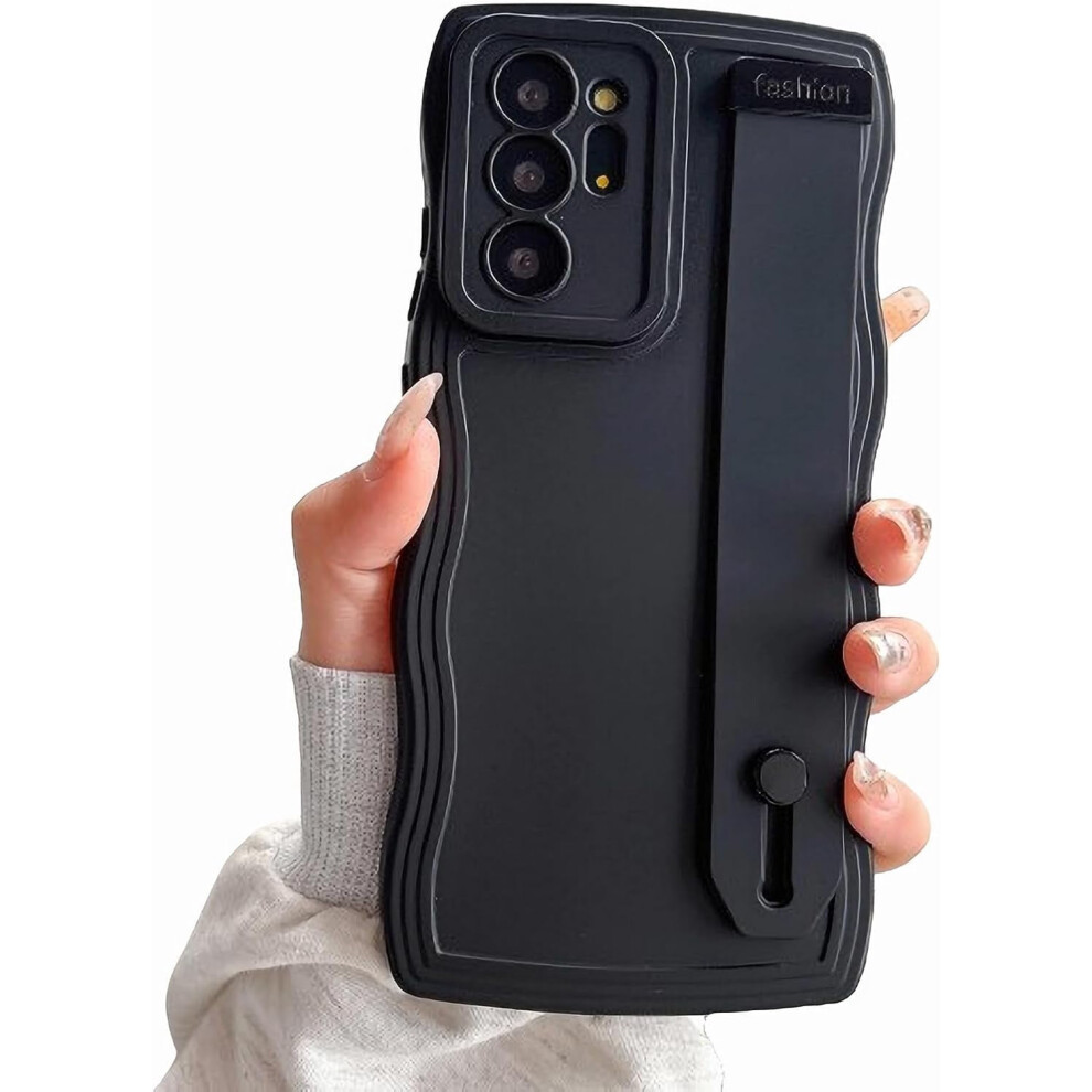Cute Curly Wave Phone Case With Wrist Strap & Kickstand Â Soft Shockproof Cover For Samsung Galaxy Note 20 Ultra (Black) Black 9027700089297