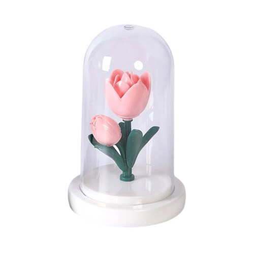Φωτιστικό Tulip με τεχνητό λουλούδι, νυχτερινό φως, γυάλινο θολωτό τραπέζι