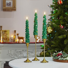 Bougies de Noël vertes sans flamme pour sapin, 24 cm (9,5 pouces), lot de 3