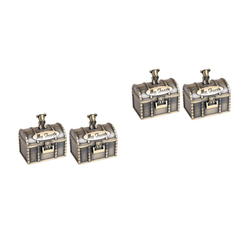 4Pcs Baby Teeth Storage Boxes Golden Metal Keepsake Tooth Holders