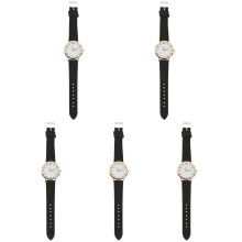 5Pcs Black Chic Wrist Watch Adjustable Strap Casual Watch for Students