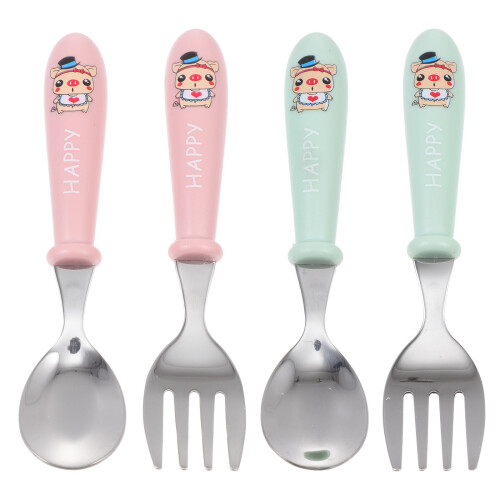 4Sets Practical Baby Learning Tableware Fork and Spoon for Toddlers