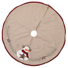 3Pcs Decorative Linen Christmas Tree Skirts Light Brown Snowman