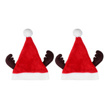 2Pcs Red Plush Christmas Party Antlers Hats Kids Xmas Holiday Caps
