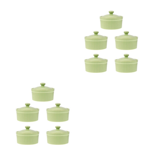 2Pcs Bright Green Ceramic Soufflé Baking Bowls Easy-Clean Dessert Cups